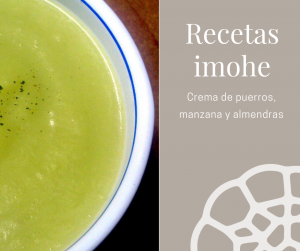 Crema de puerros, manzana y almendras