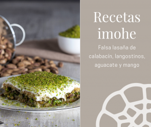 Falsa lasaña de calabacín, langostinos, aguacate y mango